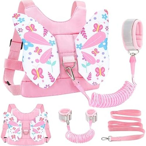 Accmor Toddler Harness Leash, 3 in 1 Cute Butterfly Kids Leash + Anti Lost Wrist Link for Outdoor Travel, Adorable Child Walking Harness Wristband Assistant Strap Belt Protector for Baby Girls (Pink)