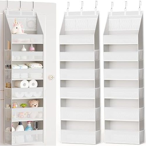 Criusia 2 Pack Over the Door Organizer, Heavy-Duty 6-Shelf Hanging Storage with 13 Mesh Pockets, 55lbs Capacity Behind the Door Storage for Nursery, Bathroom, Bedroom, and Dorm, White