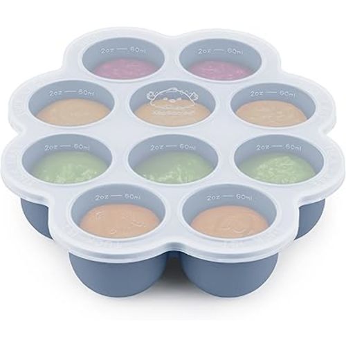 KeaBabies Silicone Food Freezer Trays with Lid, 2oz x 10 Pods Baby Food Storage Containers, Easy Puree Meal Prep, Breast Milk Silicone Freezer Molds, Dishwasher, Microwave Safe, BPA-Free (Slate)