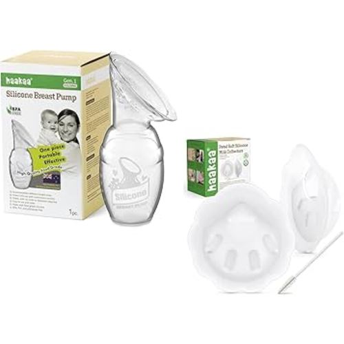 haakaa Manual Breast Pump 4oz/100ml & haakaa Petal Soft Silicone Milk Collector 1oz,2pcs Combo
