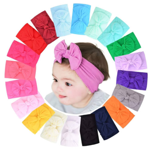 jollybows 20pcs Baby Girls Nylon Headbands Turban Hair Bows Hair Band Elastic Hair Accessories for Kids Toddlers Infants Newborn