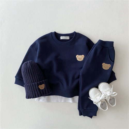 Eltusu Baby Boys Cotton Outfit Sets, Loose Fit Two Pieces Long Sleeve Tops and Pants Set Dark Blue Size 0-3 Months