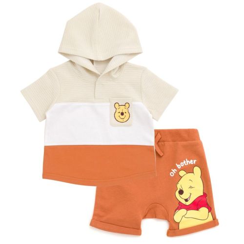 Disney Winnie the Pooh Baby Boys' Ribbed French Terry Short Sleeve Hooded Top and Shorts Outfit Burnt Orange 18 Months