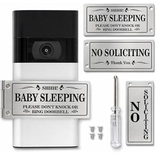 Baby Sleeping Doorbell Cover — Rotatable "Shh! Baby Sleeping" & "No Soliciting" Sign, No-Drill Adhesive Install, Fits Ring Video Doorbell, Great New Mom Gift