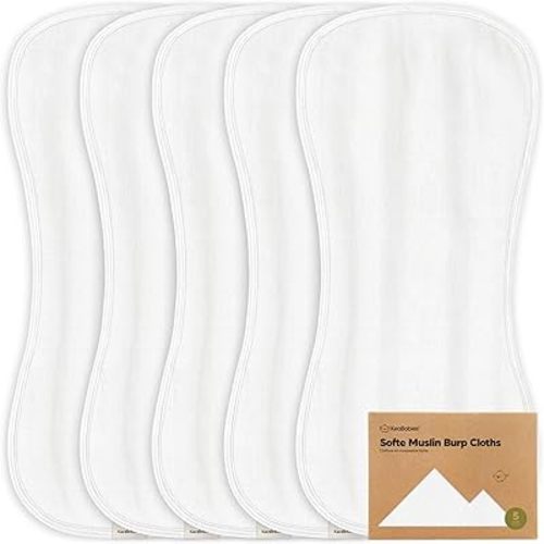 5-Pack Muslin Burp Cloths Baby Boy, Girl - Very Absorbent Baby Burp Cloth Rags, 8-Layers Viscose Derived from Bamboo Cotton Muslin Towel, Super Soft Spit Up Rags, No Shrink Washcloths (Soft White)