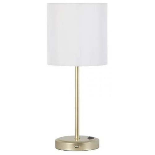 Mainstays 19" Modern Gold Stick Table Lamp with White Fabric Shade and USB Port