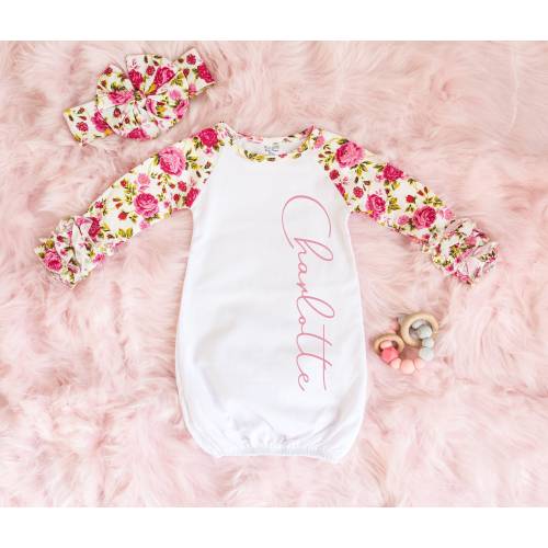 Custom Baby Gown - Baby Girl Layette Set - Newborn Gown - Coming Home Outfit - Personalized Baby Gown - Baby Sleeper Gown