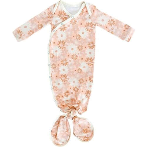 Copper Pearl Baby Gown - Knotted Newborn Sleepers for Baby Boy and Girl, Soft Stretchy Long Sleeve Infant Gowns with Bottom Tie and Hand Mittens, Perfect Hospital Coming Home Outfit (Penny)