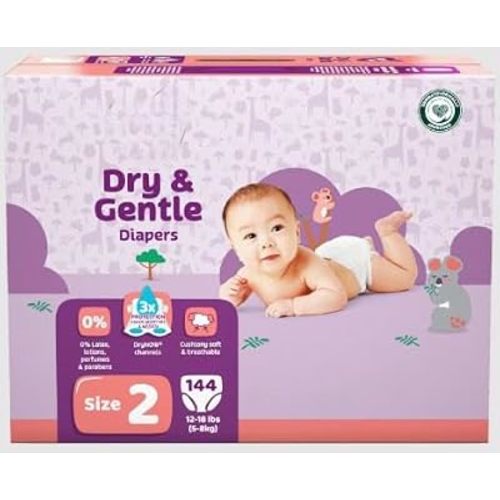 Parents Choice Dry & Gentle Baby Diapers Size 2, 144 Count