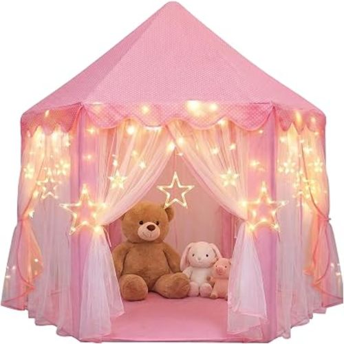 ORIAN Princess Tent for Girls, Pink Play Tent, Big Star Lights, 55" x 53"