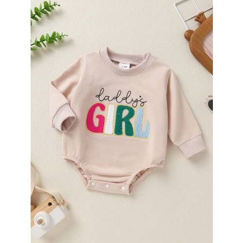 Baby Girl Soft & Comfortable Gradient Color Sweet Cute Embroidered Letter Slogan Casual Romper, Summer | SHEIN USA