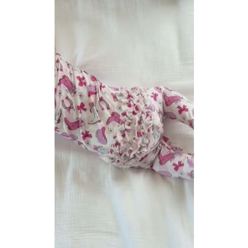 Rodeo Dreams Ruffle Zipper Footie | Pink