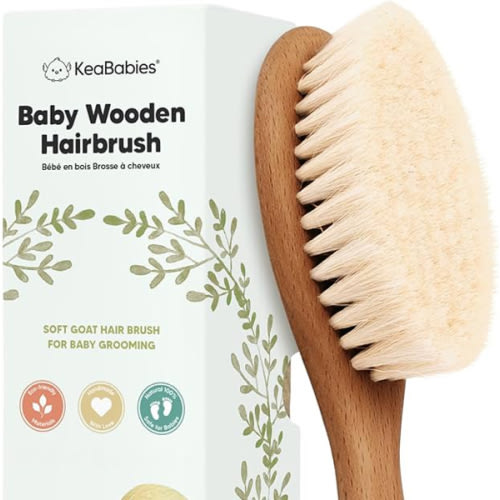 Wooden Baby Hair Brush - Cradle Cap Baby Brush with Soft Goat Bristles, Perfect Gentle Scalp Newborn Comb for Infant, Girls, Boys, Bath Essentials(Dark Walnut, Oval)