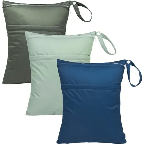 babygoal Wet Dry Bags for Baby Cloth Diapers 3 Pack, Washable Travel Bags, Beach, Pool, Gym Bag for Swimsuits & Wet Clothes with Two Pockets, Snap Handle 3LN32