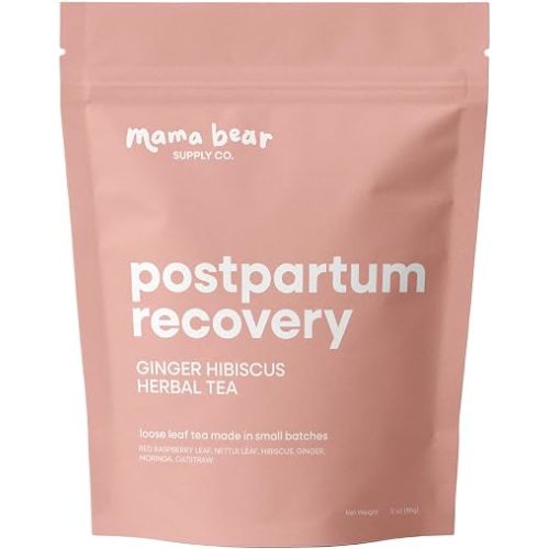 Postpartum Recovery Tea, Organic Loose Leaf Herbal Blend for Hormone Support and Womb Support with Red Raspberry Leaf, Nettle, Oatstraw, Moringa, Hibiscus, Ginger (3 ounce, 40 Servings)