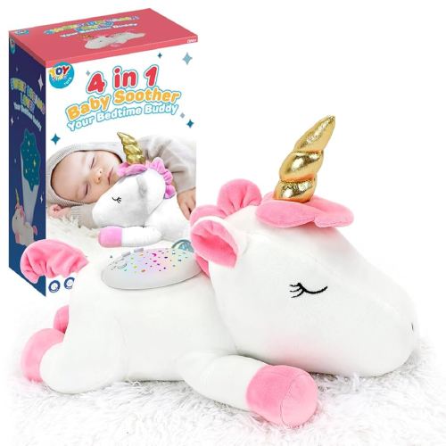 TOY Life Shush Baby Sleep, Baby Soothers Newborn, Moms Heartbeat, Baby White Noise Machine & Star Projector, Lullaby Stuffed Animal Unicorn Heart Beat, Crib Soother, Cry Activated Baby Sleep Soothers
