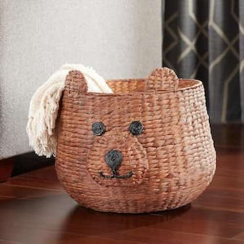 Brown Teddy Bear Water Hyacinth Woven Decorative Basket