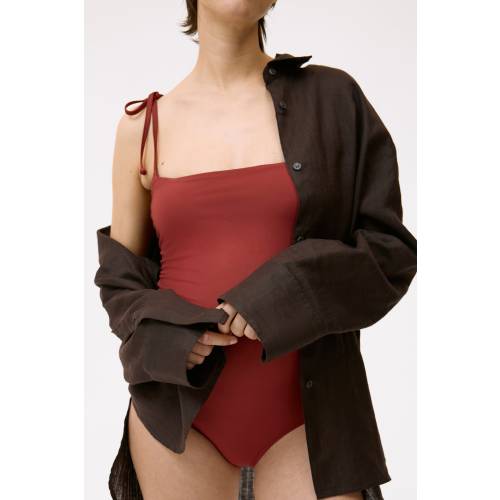 MAMA PADDED-CUP TIE-SHOULDER-STRAP SWIMSUIT