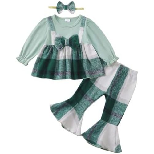 Kucnuzki Toddler Baby Girl Clothes Outfit Long Sleeve Blouse Polo Shirt Top Flare Leggings Pants Two Piece Outfits Set