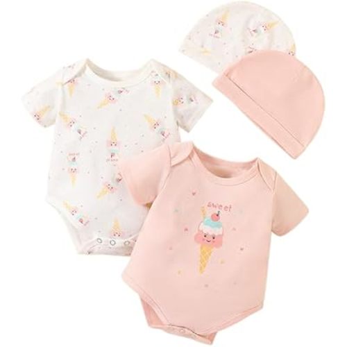 Baby Girls' 0-12 Months 4-Piece (Short Sleeve) Bodysuits Set
