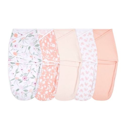aden + anais essentials Baby Girl 100% Cotton Quick Change Easy 5pk Sleeveless Swaddle Wraps - Feminine Florals 0-3m