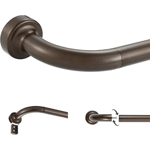 Dark Bronze Disc Curtain Rods, 28-48 Inches Window Curtain Rod,Adjustable Room Darkening Curtain Rod with Aluminum Finials and Brackets,Wrap Around Design