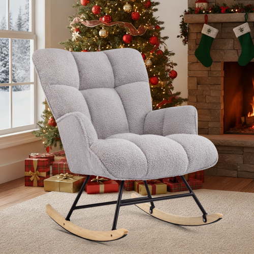 SAETSFEG Nursery Rocking Chair Teddy, High Backrest, Comfortable Stylish with Padded Seat for Living Rooms, Bedrooms, Offices, Grey