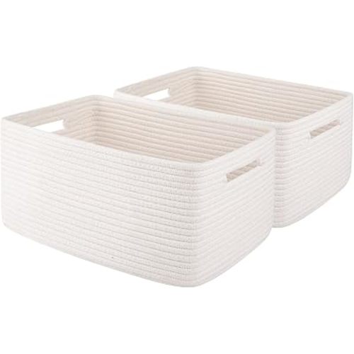 OIAHOMY Storage Basket for Shelves, Closet Cube Storage Bins Baskets for Clothes Blanket Towels, Baby Nursery, Toy Baskets Box, Woven Rope Basket, 15.75*11.81*7.09 IN, 2 Packs White