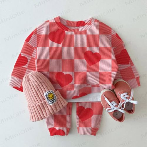 Baby Checkered Heart Waffle Pink 2-piece Set