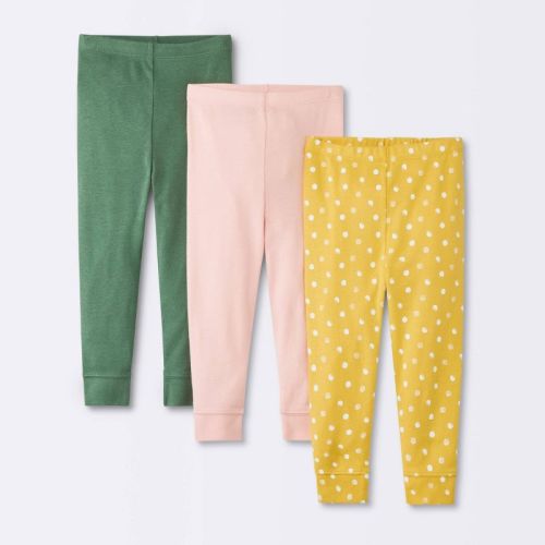 Baby Girls' 3pk Forest Love Pull-On Pants - Cloud Island™ Olive Green