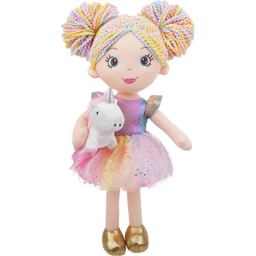June Garden 15" Playmate Buddies - Plush Doll Zoey with Her Stuffed Animal Companion Unicorn Sparkle for Kids 1 Year and Up