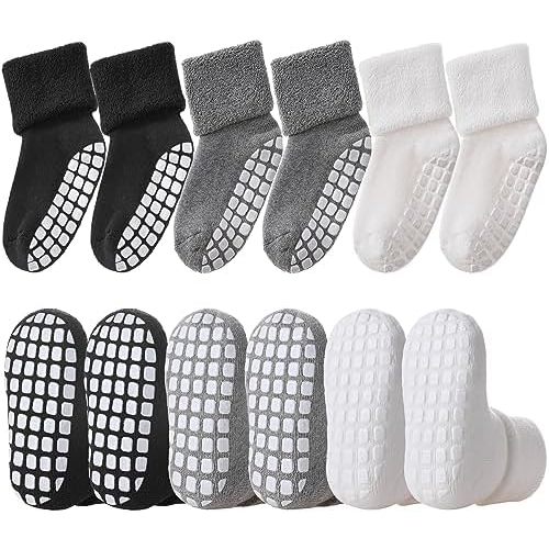 LANLEO Baby Girls Boys Non Slip Socks with Grips Toddler Kids Unisex Warm Thick Cotton Ankle Crew Socks with Grippers