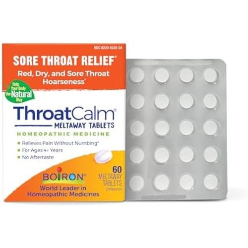 Boiron ThroatCalm Tablets for Relief of Sore Throat, Scratchy, Red or Dry Throat, and Hoarseness - 60 Count
