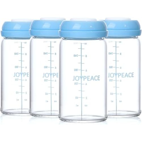 4 Packs Wide Neck Glass Breastmilk Storage Bottles, 10 oz Large Capacity Glass Milk Storage Bottles BPA Free Borosilicate Baby Bottle, Compatible with Medela & Nipples