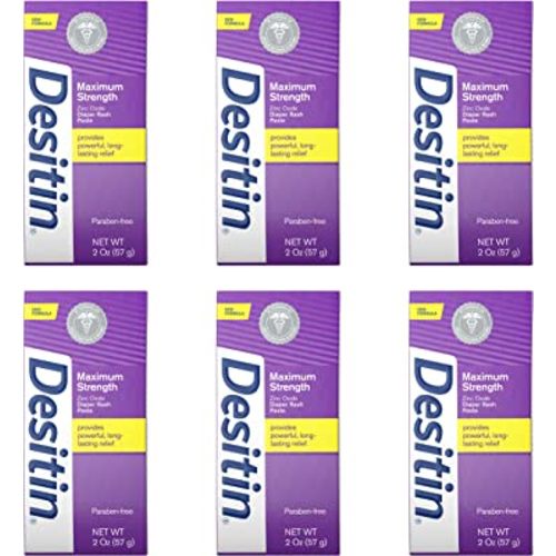 Desitin Maximum Strength Baby Diaper Rash Cream with 40% Zinc Oxide for Treatment, Relief & Prevention, Hypoallergenic, Phthalate- & Paraben-Free Paste, Travel Size, 2 oz (Pack of 6)