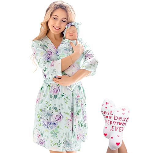 Mommy and Me Robe and Swaddle Set | Maternity Robe Matching Baby Girl, Boy