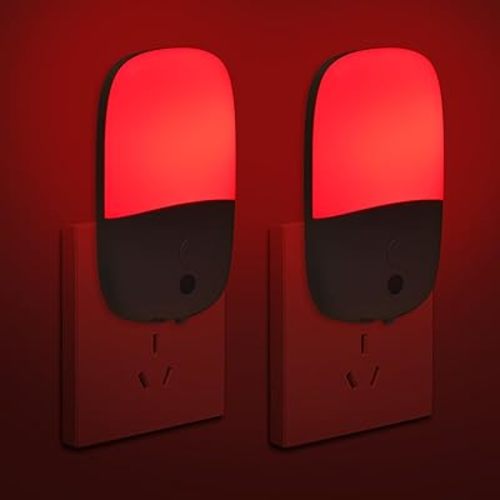2 Pcs 670nm Red Light Night Light for Sleep, Three Levels LED Night Lights with Dusk to Dawn Sensor, Nights Lights Plug into Wall for Bedroom, Bathroom, Hallway