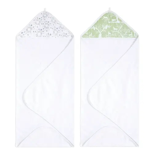 aden + anais Essentials Hooded Baby Bath Towel, Super Soft 100% Cotton, 2 Pack, Harmony