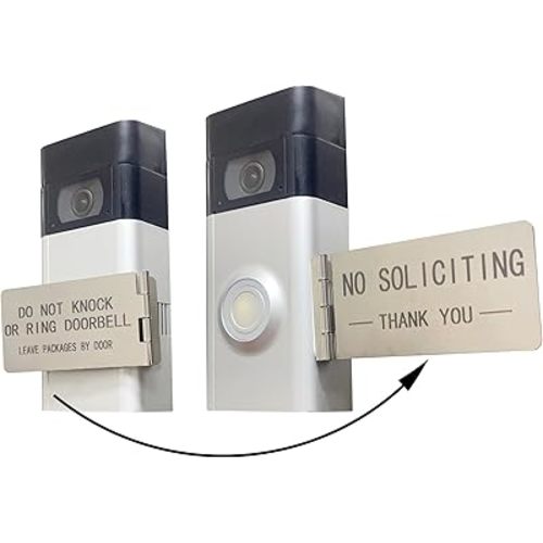 Front Door No Soliciting Sign & Do Not Knock Or Ring Doorbell Sign - Easy to Install on Doorbells - Prevents the Doorbell From Ringing While Napping or at Work (Silver - Right Side Mount)