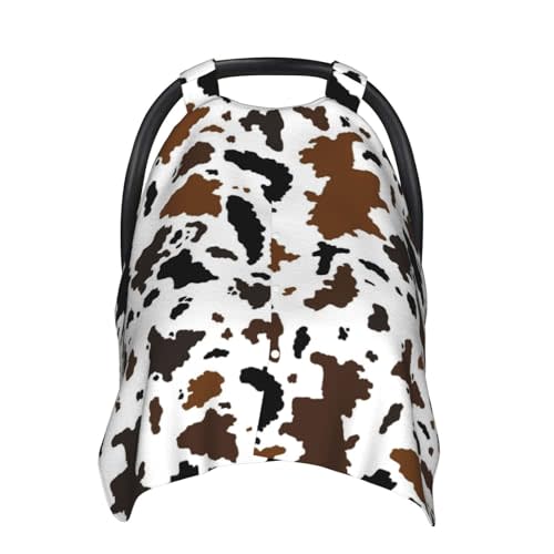 Cow Skin Baby Car Seat Canopy Cover Multi Use Nursing Cover for Newborn Car Seat Canopy Mom Nursing Breastfeeding Covers Newborn Shower Gift | Privacy protection windproof secure coverage skin-friendly Brown Black Cow Skin