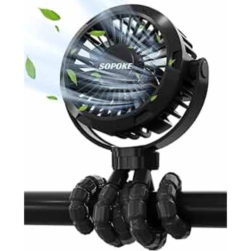 Mini Portable Baby Stroller Fan,3 Speed Personal Handheld Fan,Battery Operated Rechargeable 360° Flexible Tripod Cooling Fan, Suitable for Car Seat Crib Treadmill Golf Cart Travel(Black)