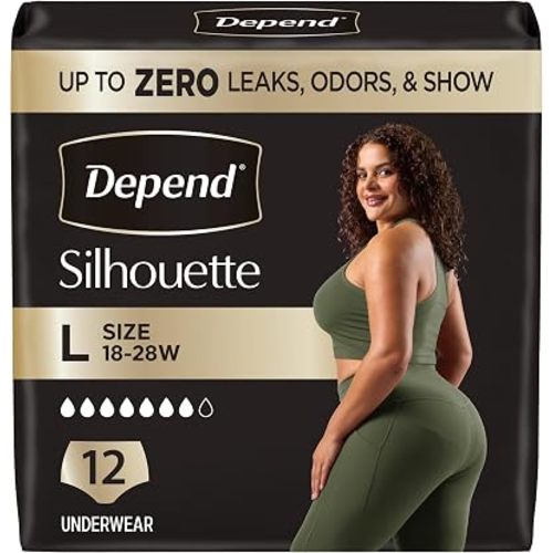 Depend Silhouette Incontinence Underwear, Large, Pink, 12 Count