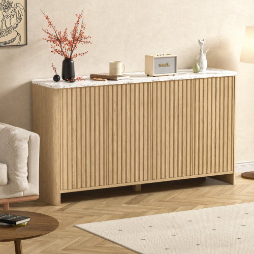 Veikous 4 Doors Sideboard Buffet With Faux Marble Top & Adjustable Shelves & Reviews | Wayfair