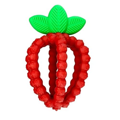RaZbaby Bites Silicone Baby Teething Toy – Sensory Toy with Textured BerryBumps for Teething Relief, Easy-to-Hold Fruit Shape, BPA-Free, Soothes Front & Back Teeth – Gift for Babies, 3 Months+, Red