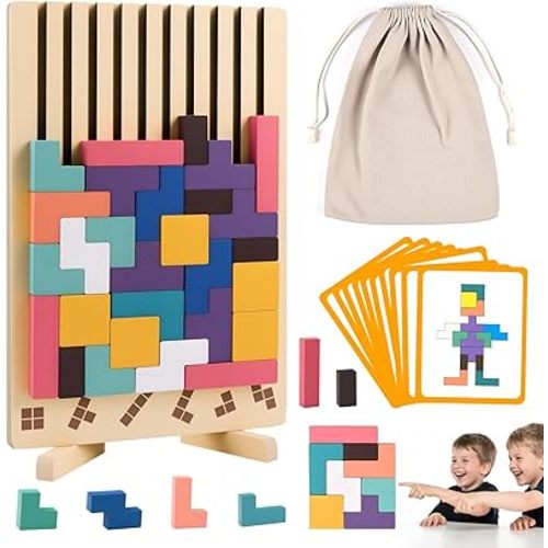 Wooden Stacking Puzzle Toy, 3D Russian Block Puzzle Jigsaw,Montessori Educational Board Game Gift for Boys and Girls, Stacking Blocks Toys for Family Brain Teaser Activity