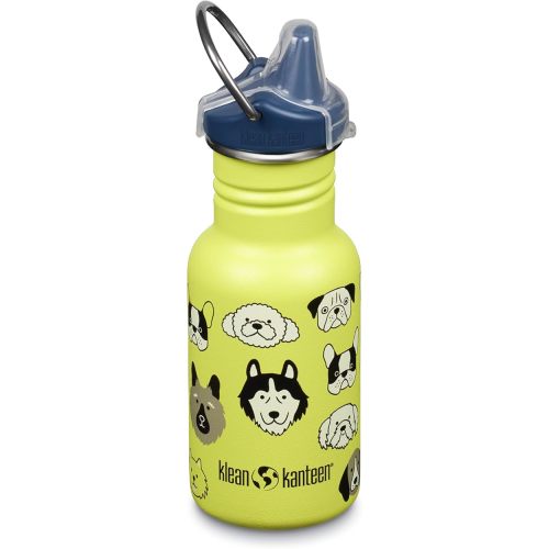 Klean Kanteen 12 oz Classic Kid's Sippy Bottle - For Little Hands - With Dust Cover & Attachable Loop - Durable, BPA-Free, Stainless Steel Material - Fits Interchangeable Caps - Dogs