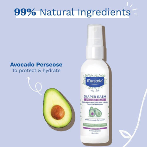 Mustela Baby Diaper Rash Cream Spray – Touch-Free protectant with Zinc Oxide & Natural Avocado - Treats, Soothes and Prevents Diaper Rash- Fragrance-Free - 3 fl. oz