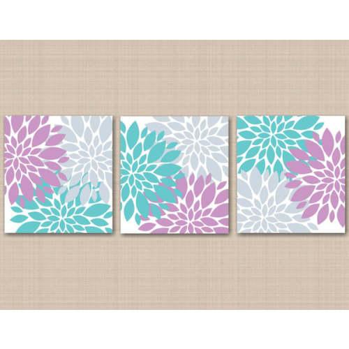 Lavender Teal Wall Art,Lavender Aqua Floral Wall Art,Teal Gray Floral – Sweet Blooms Decor