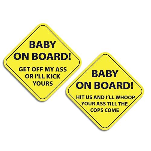 | Funny Baby On Board Stickers for Cars (2 Pcs) - Strong Adhesive, Durable, Waterproof, UV Resistant Funny Baby On Board Signs for Car - Non-Magnetic Baby On Board Signs