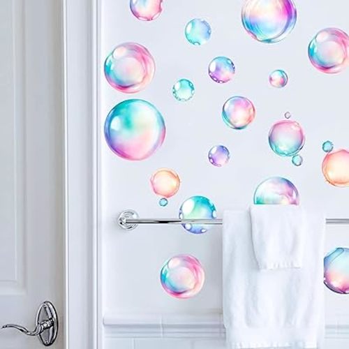 Soap Bubbles Decals,66-Set Colorful Bubble Stickers Undersea World,Bathroom Decals for Walls,Ceramic Tiles and Furniture